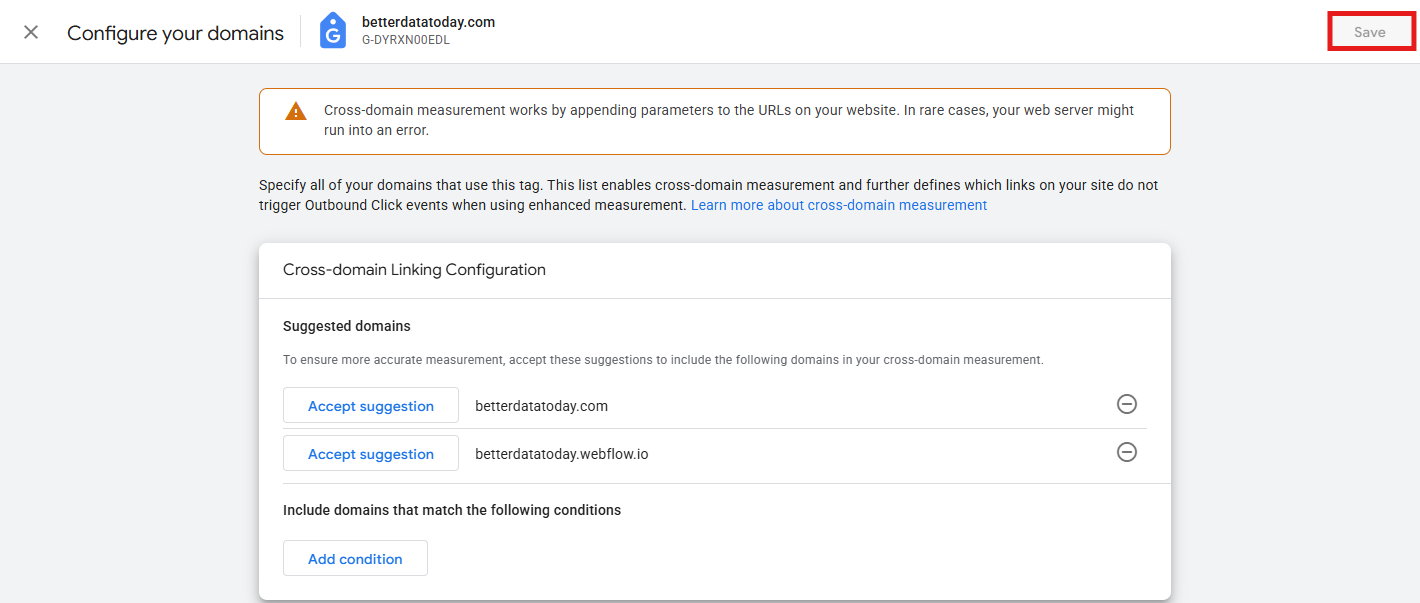 Configure your domains panel with domain entries and save button