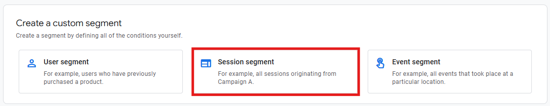 Session segment option selected in the segment type picker