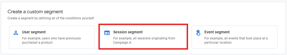 Session segment option selected in the segment type picker
