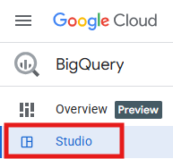 BigQuery Studio in the Google Cloud Console navigation