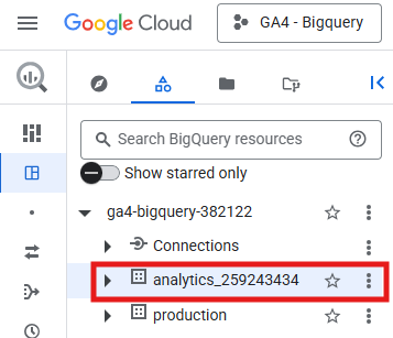 Selecting a dataset in BigQuery Studio
