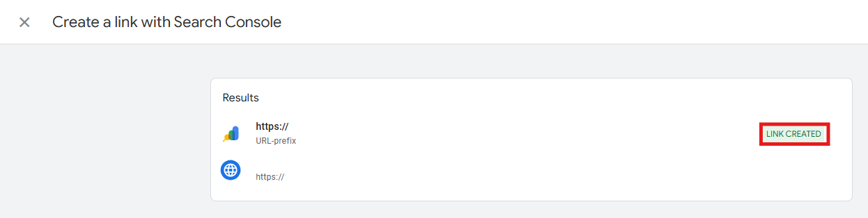 Confirmation message showing Link Created