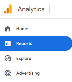 GA4 main menu with Reports option highlighted