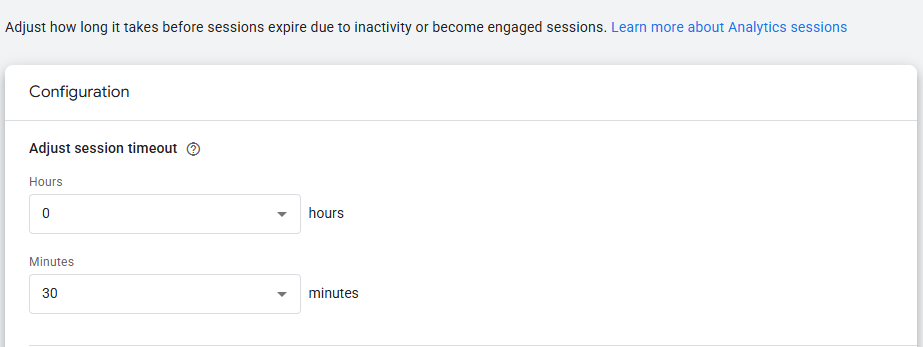 GA4 session timeout settings showing the configurable timeout duration