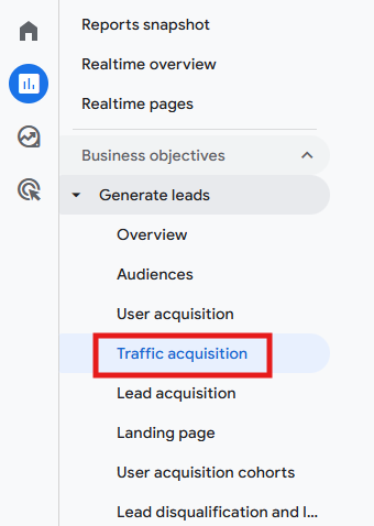 GA4 Traffic acquisition report showing where users come from by channel