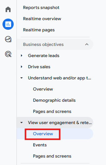 GA4 User engagement and retention overview report showing new versus returning users