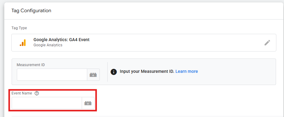 GTM GA4 Event tag with the Event Name field filled in as generate_lead