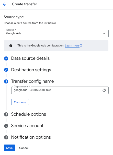 Display name field for the BigQuery Data Transfer configuration