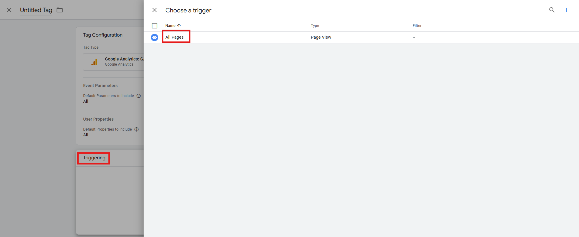 GTM GA4 server tag with empty Measurement ID and All Pages trigger selected