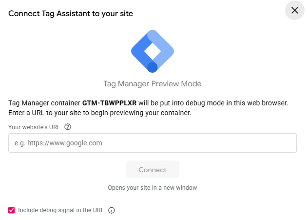 GTM Workspace tab with the Preview button highlighted to enter preview and debug mode