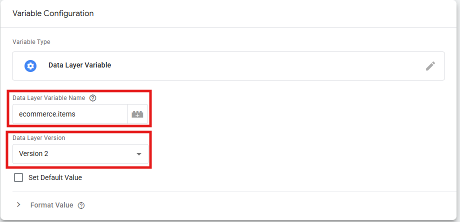 GTM Data Layer Variable configuration with ecommerce.items entered