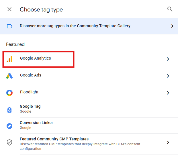 GTM Tag Configuration with Google Analytics option