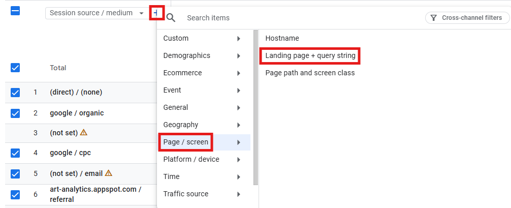 Adding a secondary dimension in the traffic acquisition report