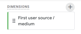 Dimension search dialog with First user source/medium selected