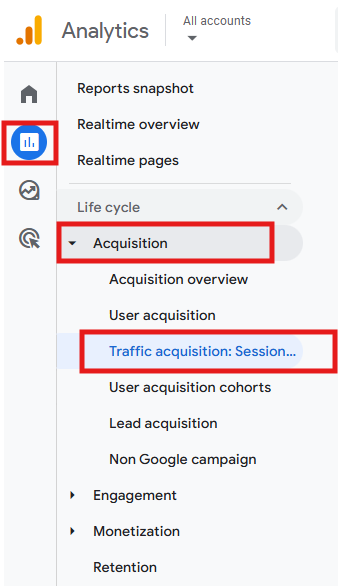 GA4 Reports Acquisition Traffic Acquisition menu path