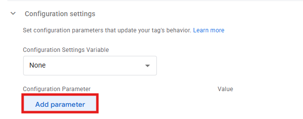 Event Parameters section with the Add row button highlighted